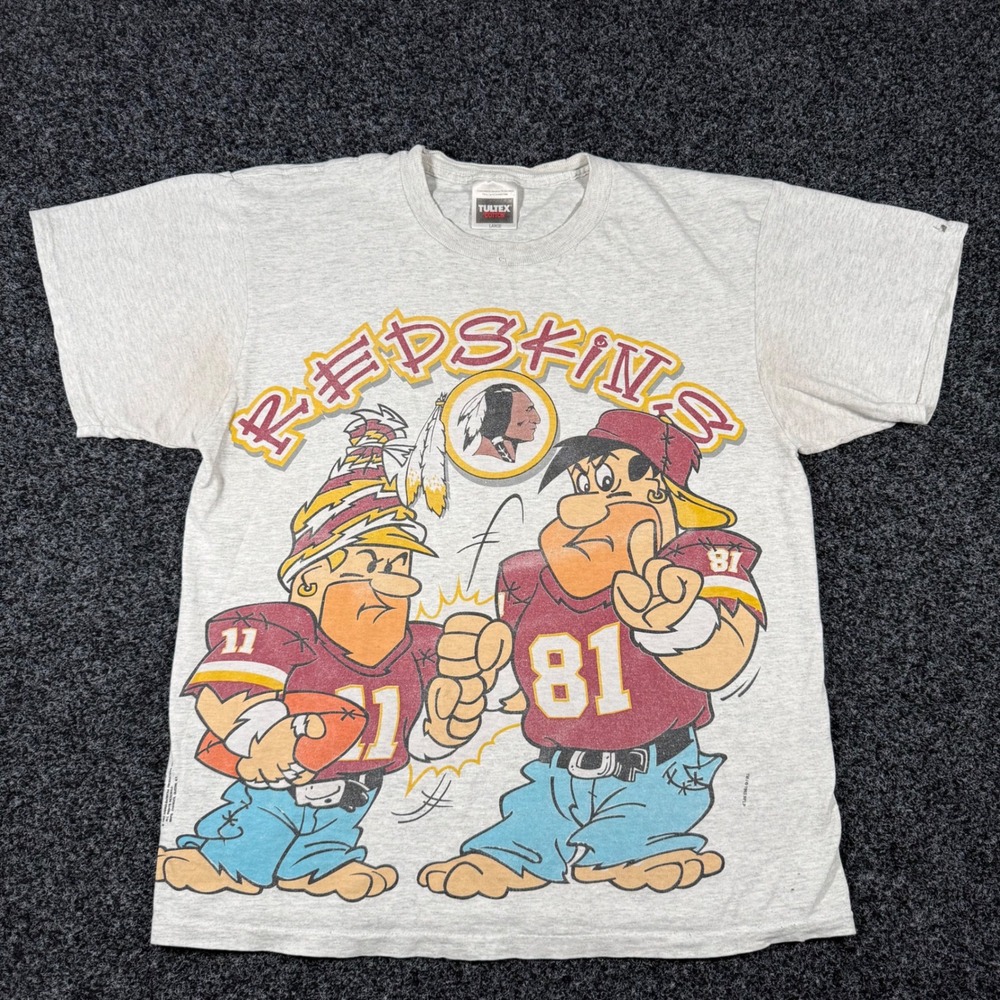 Vintage 1993 Washington Commanders Flintstones NFL Foorball T-Shirt Grey Large